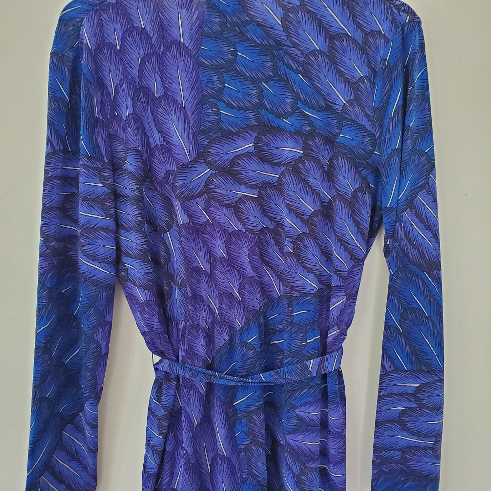 MARA HOFFMAN GYPSY M Blue Feather Print Faux Wrap 39" Dress LS Party Office EUC - Picture 8 of 13